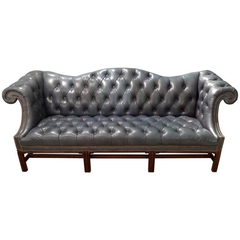 Blue Gray Tufted Leather Chesterfield Sofa Chairish Blue Gray Tufted Leather Chesterfield Sofa Chairish